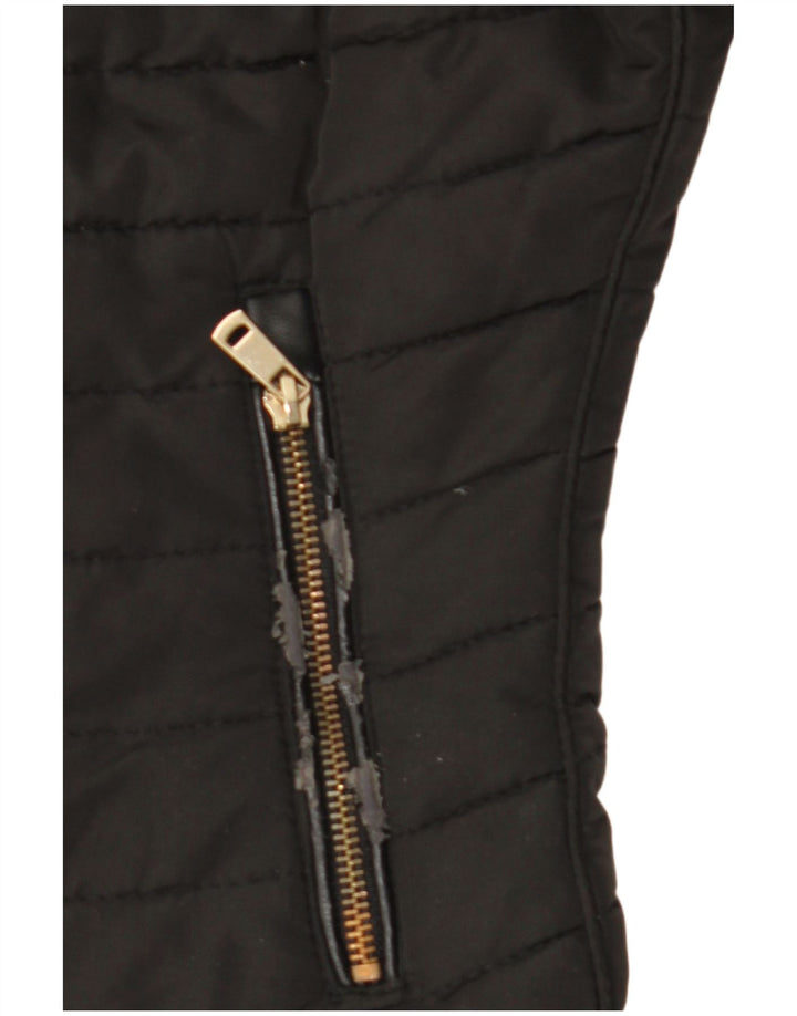 Zara Mujer Chaqueta Acolchada Con Capucha UK 10 Small Poliéster Negro