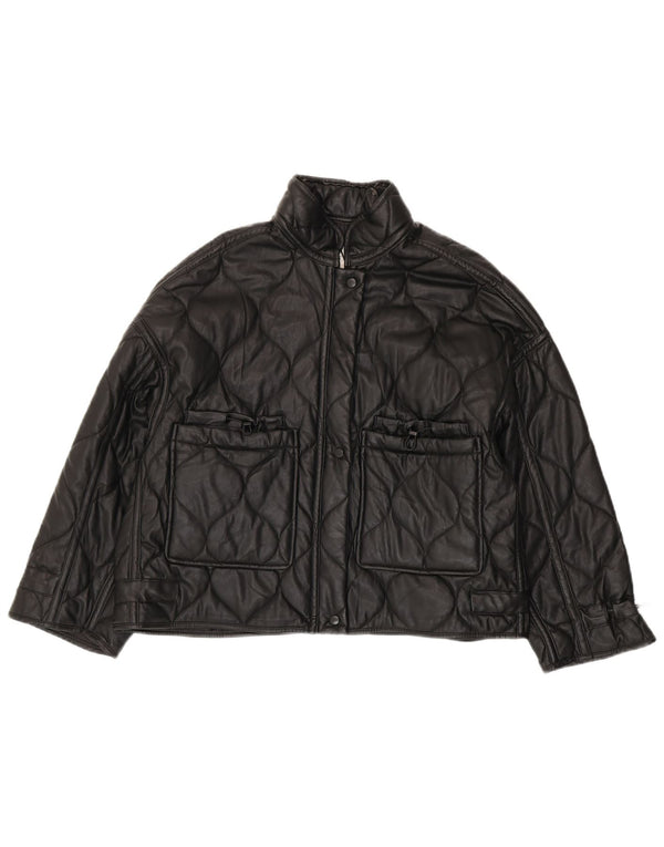 Zara Mujer Chaqueta Acolchada Extragrande UK 10 Small Poliéster Negro