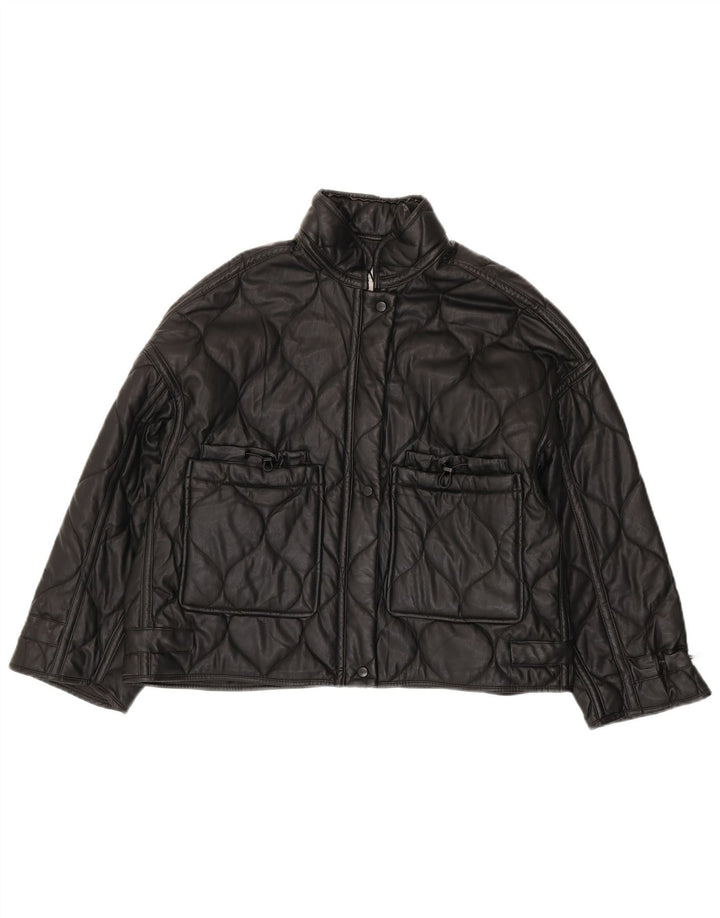 Zara Mujer Chaqueta Acolchada Extragrande UK 10 Small Poliéster Negro