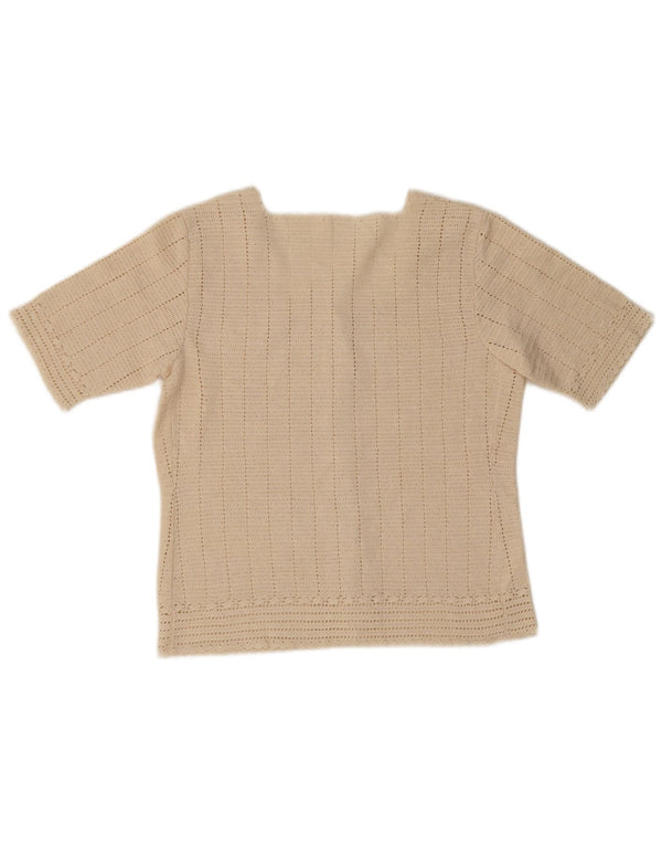 Vintage mujer manga corta Cardigan suéter Reino Unido 10 pequeño beige
