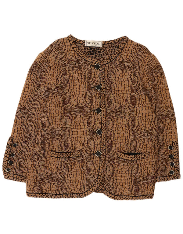 STIZZOLI Suéter Cárdigan para Mujer UK 40 Grande Estampado Animal Marrón