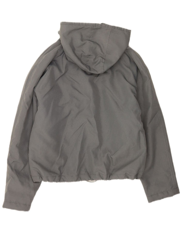 Vintage mujer con capucha chaqueta cortavientos de gran tamaño Reino Unido 10 pequeño nailon gris