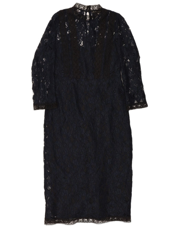 Zara Vestido largo de encaje transparente para mujer UK 40 Mediano Azul marino Floral