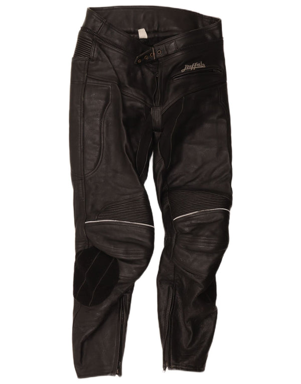 Buffalo Pantalones de cuero estilo motor para hombre UK 42 Medium W32 L27 Negro