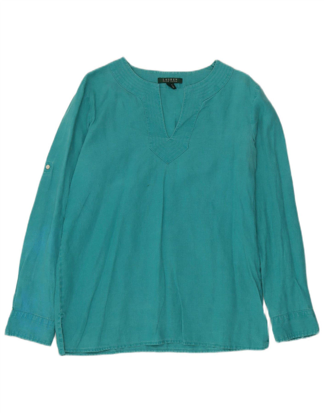 RALPH LAUREN Blusa de manga larga para mujer UK 14 Lino turquesa medio