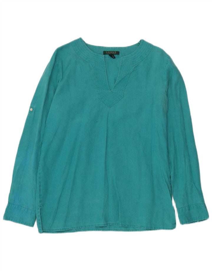 RALPH LAUREN Blusa de manga larga para mujer UK 14 Lino turquesa medio