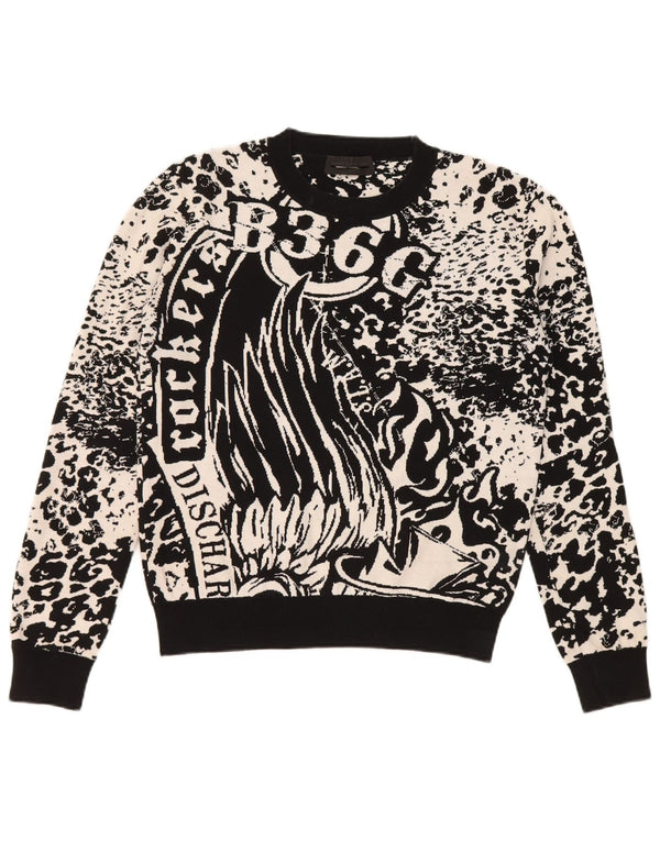 Diesel Jersey de cuello redondo para mujer UK 10 Small Black Animal Print