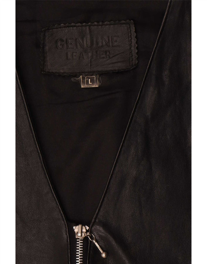Chaleco de cuero vintage para hombre cuero negro grande