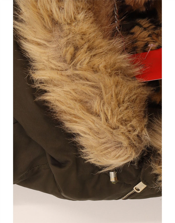 Zara Mujer Parka Con Capucha Chaqueta UK 44 Mediano Caqui Poliéster