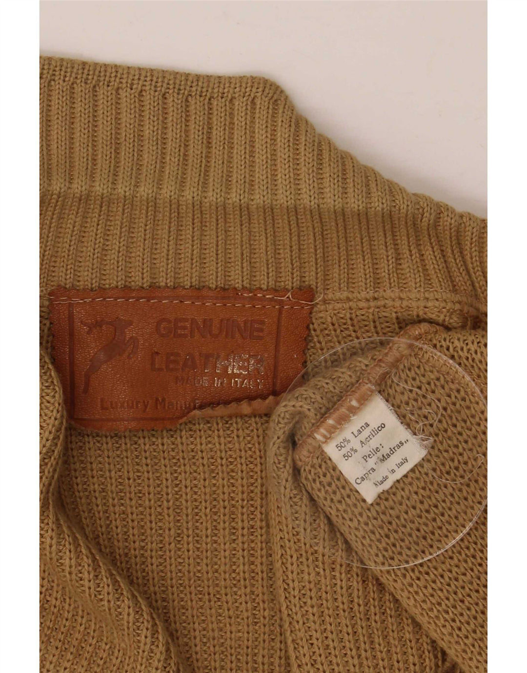Vintage hombres Cardigan suéter medio marrón lana