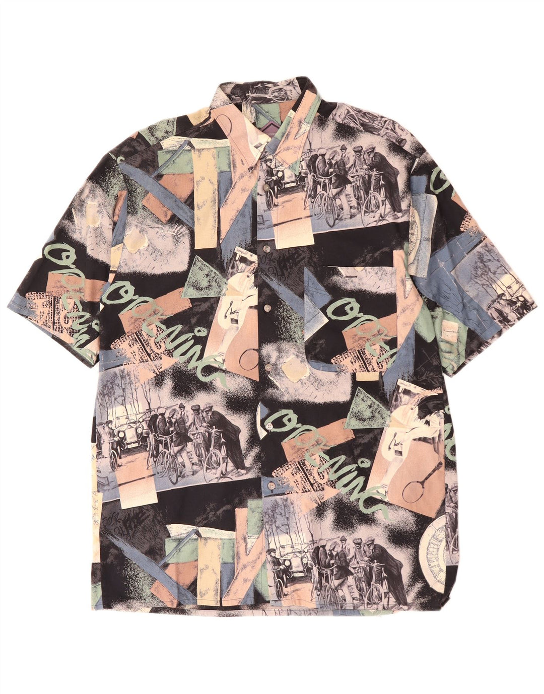 RUDNICK Camisa de manga corta con estampado abstracto para hombre, talla mediana, multicolor