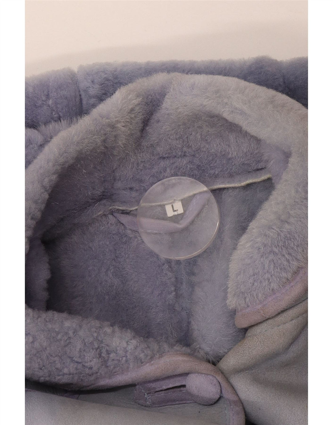 Vintage mujer con capucha chaqueta de piel de oveja Reino Unido 16 gran patchwork púrpura