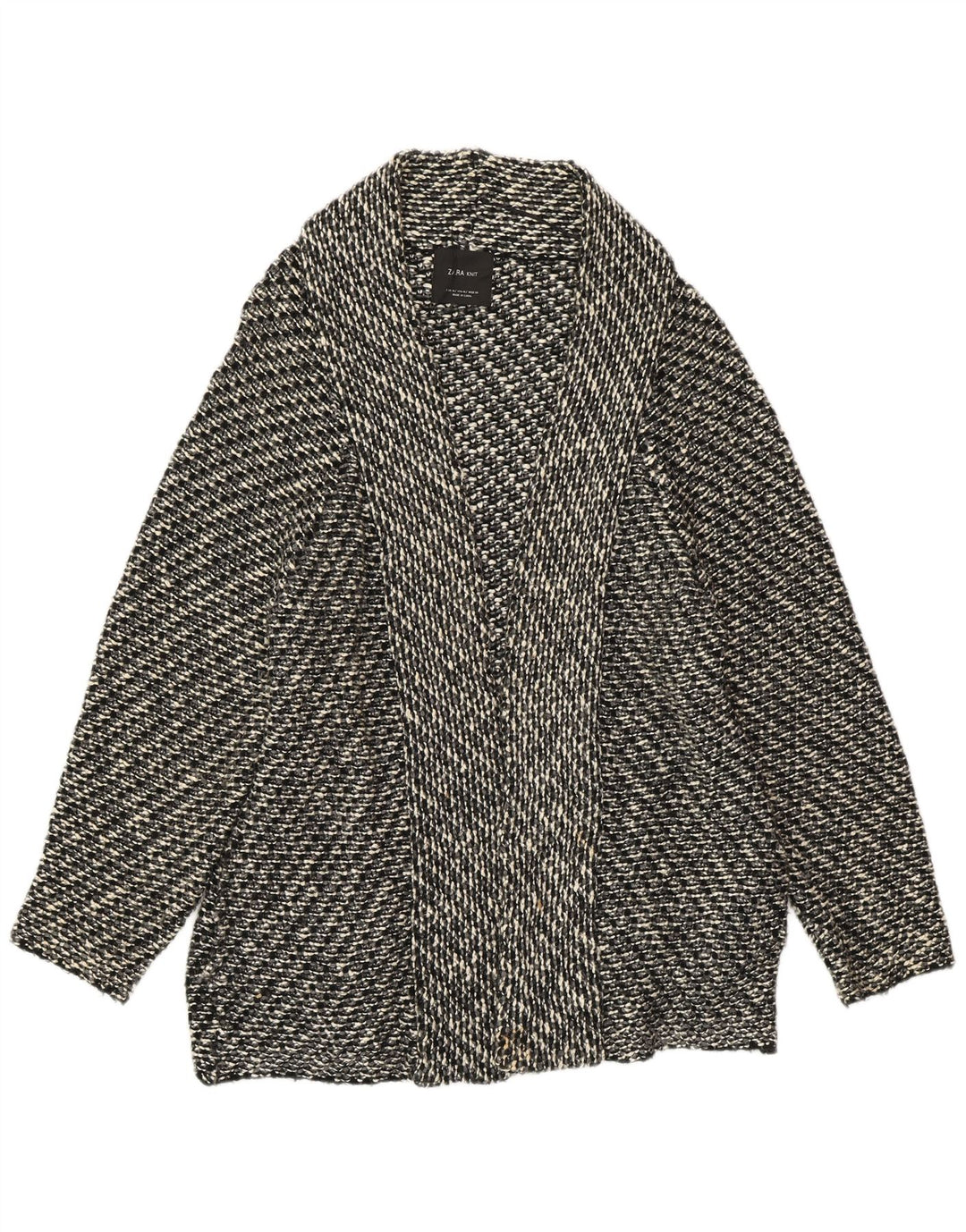 ZARA Suéter tipo cárdigan abierto extragrande para mujer UK 44 Mediano Negro moteado