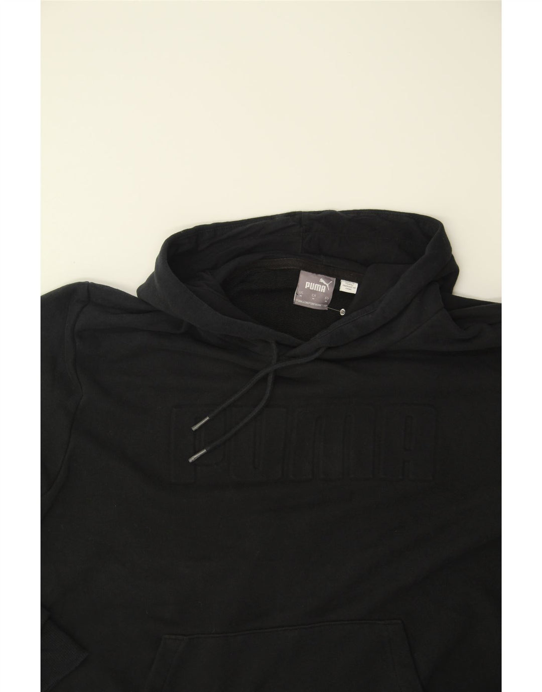 PUMA Mens Graphic Hoodie Jumper Medium Black Cotton Vintage Puma and Second-Hand Puma from Messina Hembry 