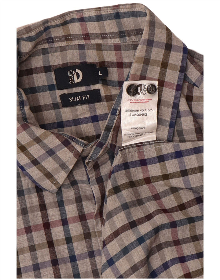 Dack's Camisa ajustada para hombre de algodón a cuadros grises grandes