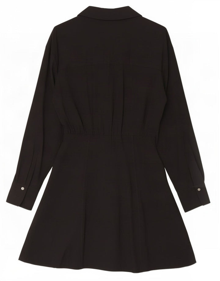 Zara Vestido Camisero Mujer UK 42 Medium Viscosa Negra