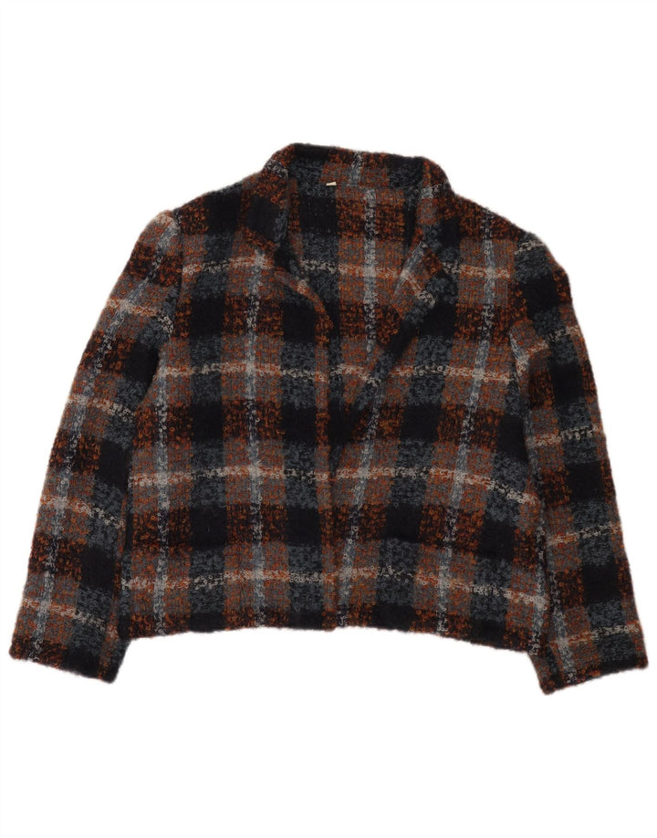 Vintage mujer abierta chaqueta bolero IT 48 XL lana de cuadros multicolor