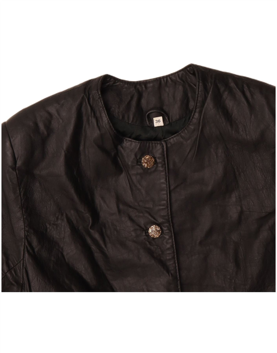 VINTAGE Chaqueta Bolero de cuero de gran tamaño para mujer EU 36 Pequeño cuero negro