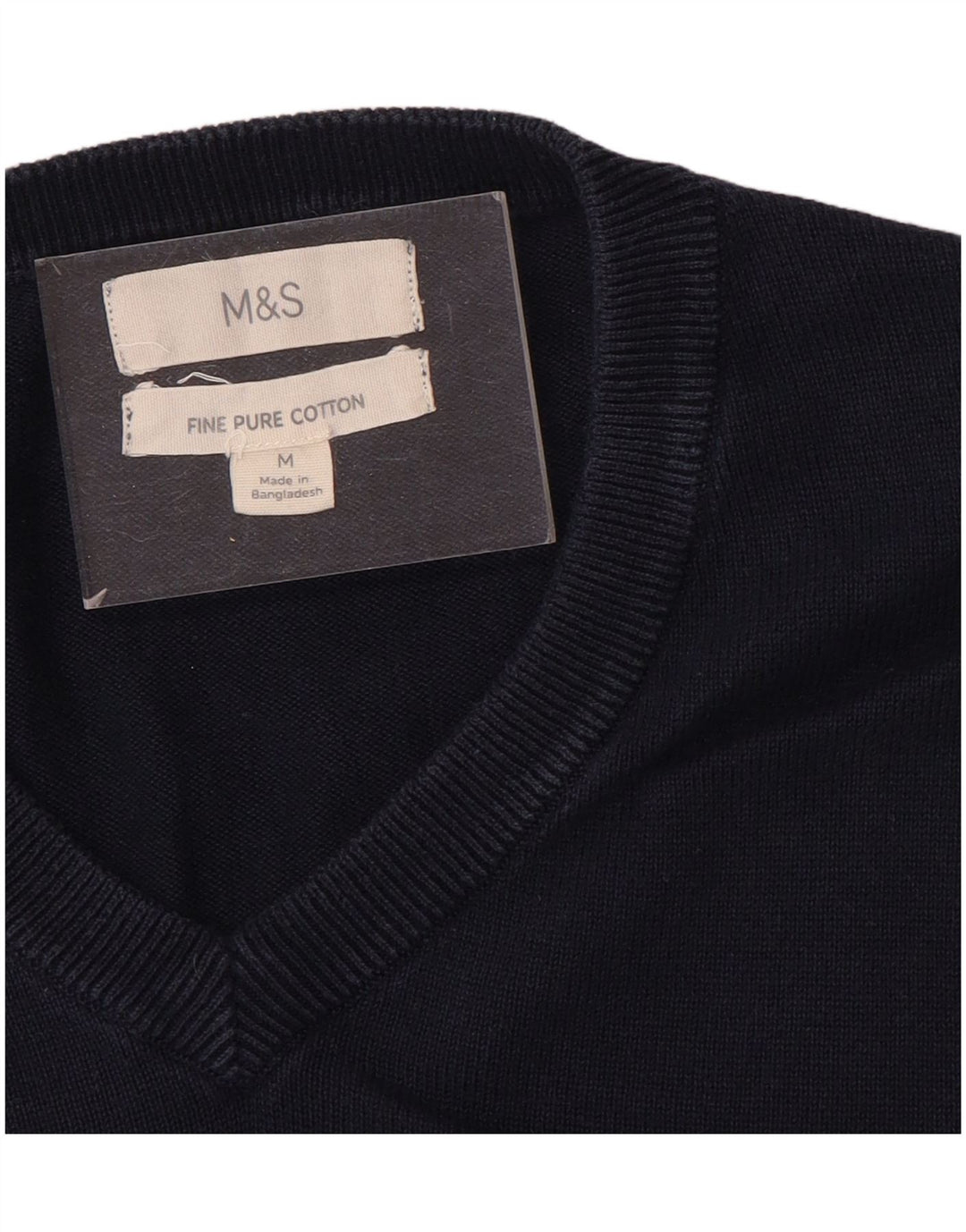 Marks & Spencer Suéter con Cuello en V para Hombre Algodón Azul Marino Mediano