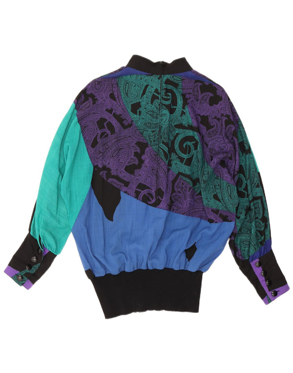 Fink Blusa extragrande de manga larga para mujer UK 44 Large Black Paisley Wool