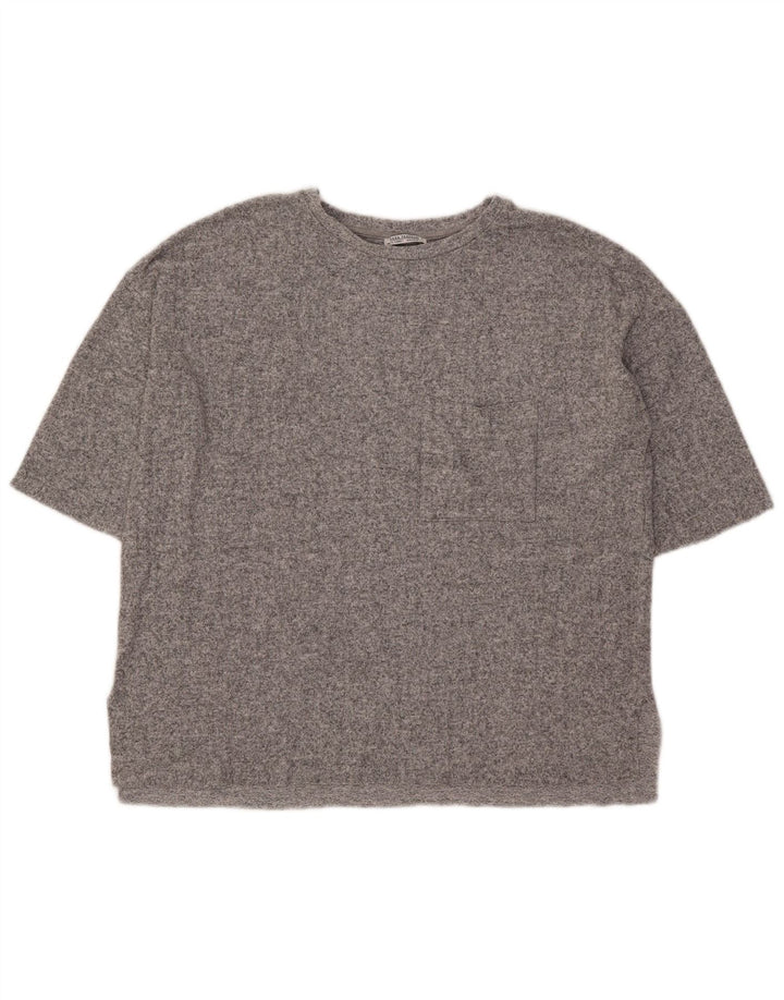 Zara Mujer Camiseta Extragrande Top UK 10 Small Viscosa Gris Moteada