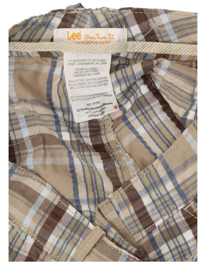 Lee - Pantalones cortos chinos para mujer US 12 grande W34 beige a cuadros de algodón