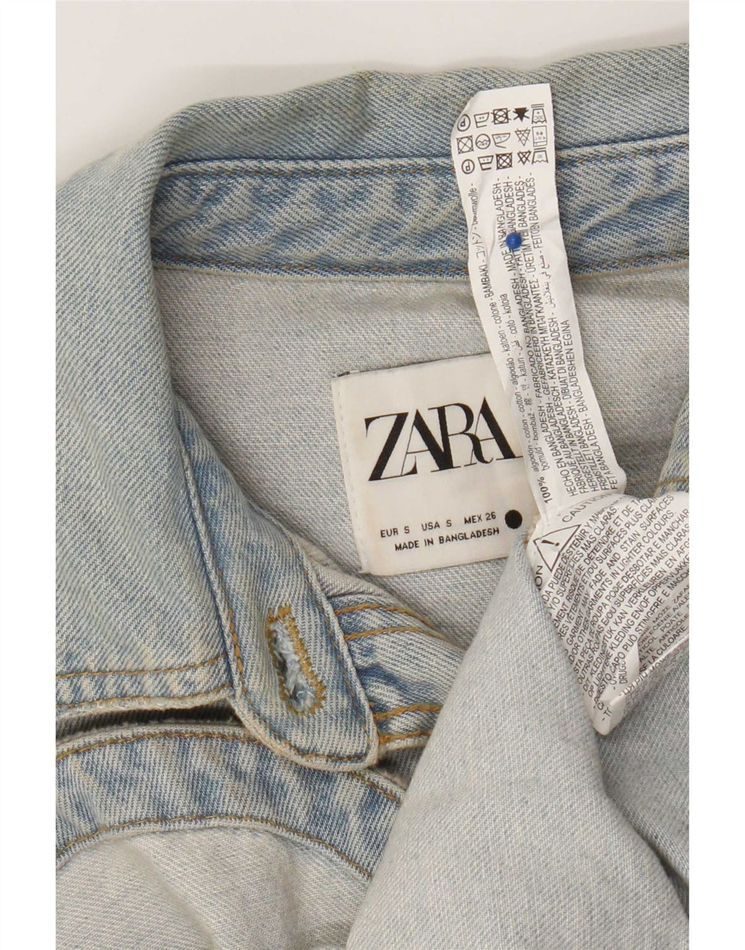 Zara Mujer Camisa Vaquera Extragrande UK 10 Small Algodón Azul