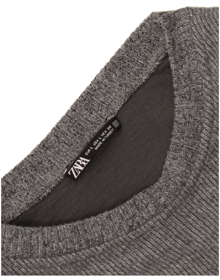 Zara Mujer Crop Top Manga Larga UK 46 Grande Gris