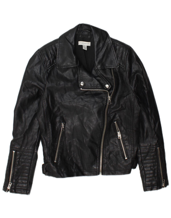 Topshop Chaqueta motera para mujer UK 8 Small Poliéster negro