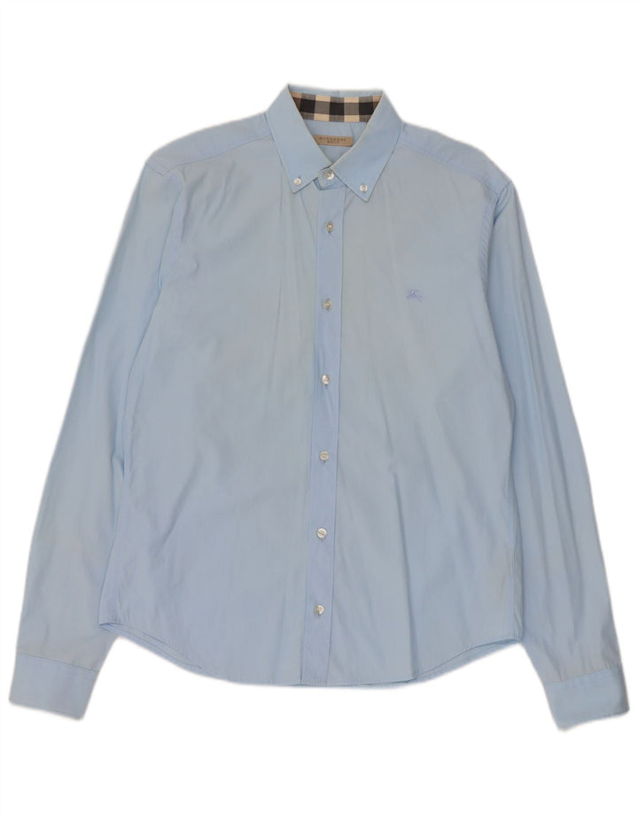 Burberry Hombre BRIT Camisa Algodón Azul Medio