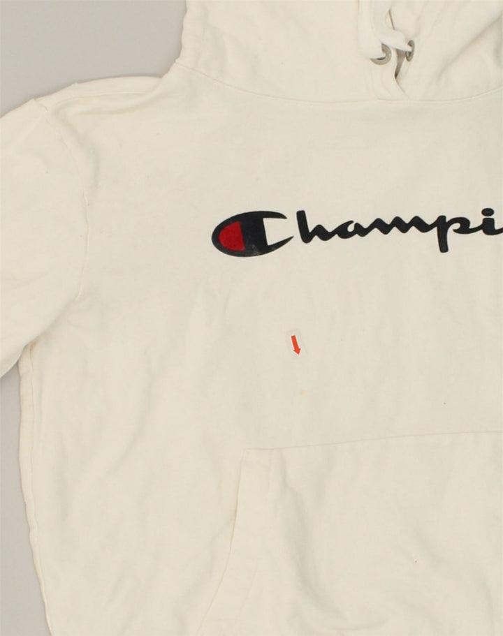 CHAMPION Womens Graphic Hoodie Jumper XS White Cotton | Vintage Champion | Thrift | Second-Hand Champion | Used Clothing | Messina Hembry 