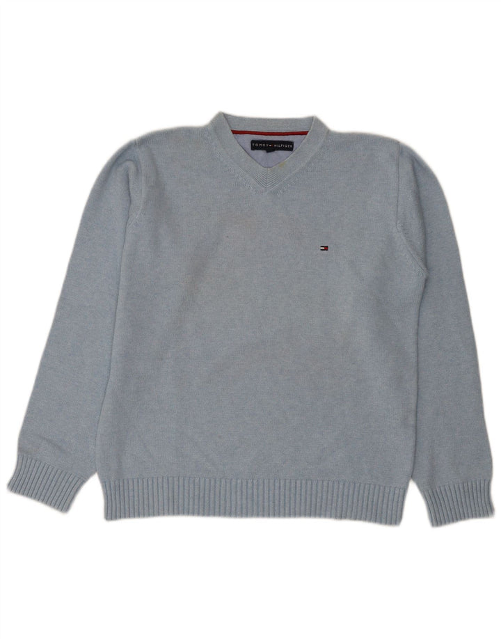 Tommy Hilfiger Jersey con Cuello en V para Hombre de algodón Azul Medio