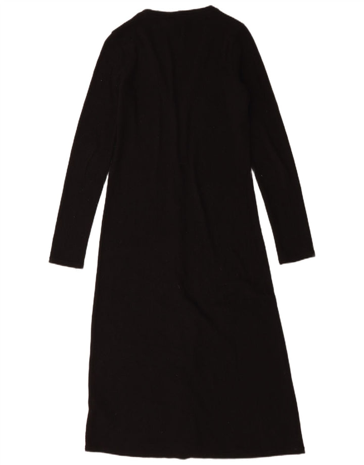 Zara Mujer Longline Cardigan Suéter UK 10 Pequeño Poliéster Negro