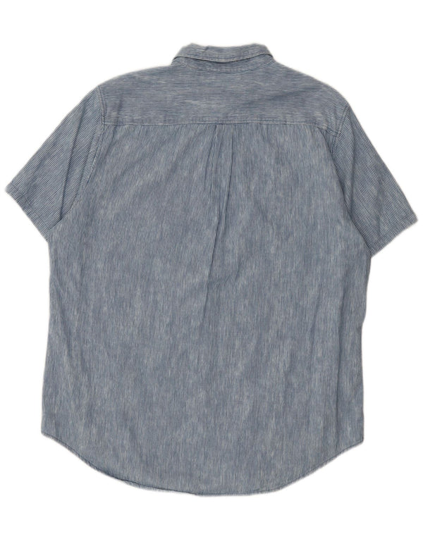 Superdry Camisa de manga corta y ajuste regular para hombre, talla 2XL, algodón a rayas azules