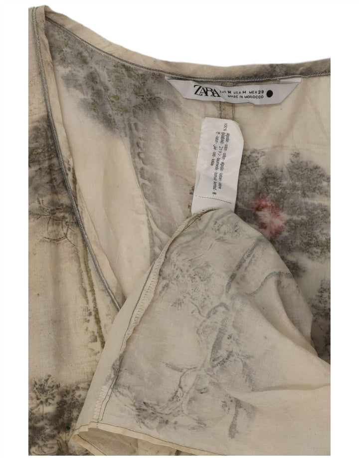 Zara Vestido Básico Sin Mangas para Mujer UK 40 Medio Algodón Floral Blanco Roto