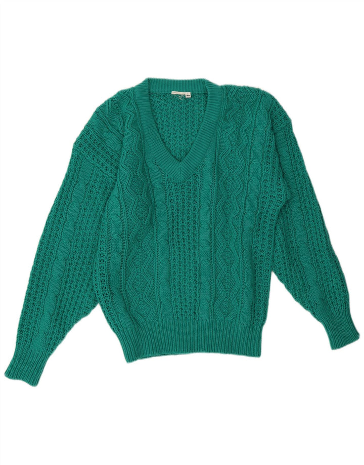 Vintage mujer V-cuello jumper suéter EU 40 verde medio