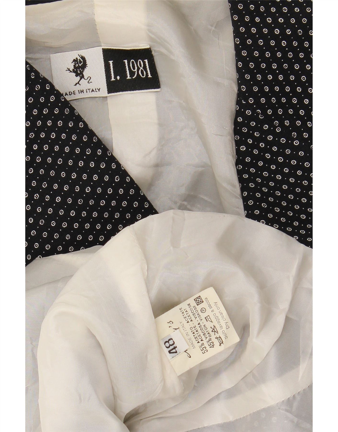 MORLY'S Womens 4 Button Blazer Jacket IT 48 XL Black Spotted Acetate Vintage Morly's and Second-Hand Morly's from Messina Hembry 