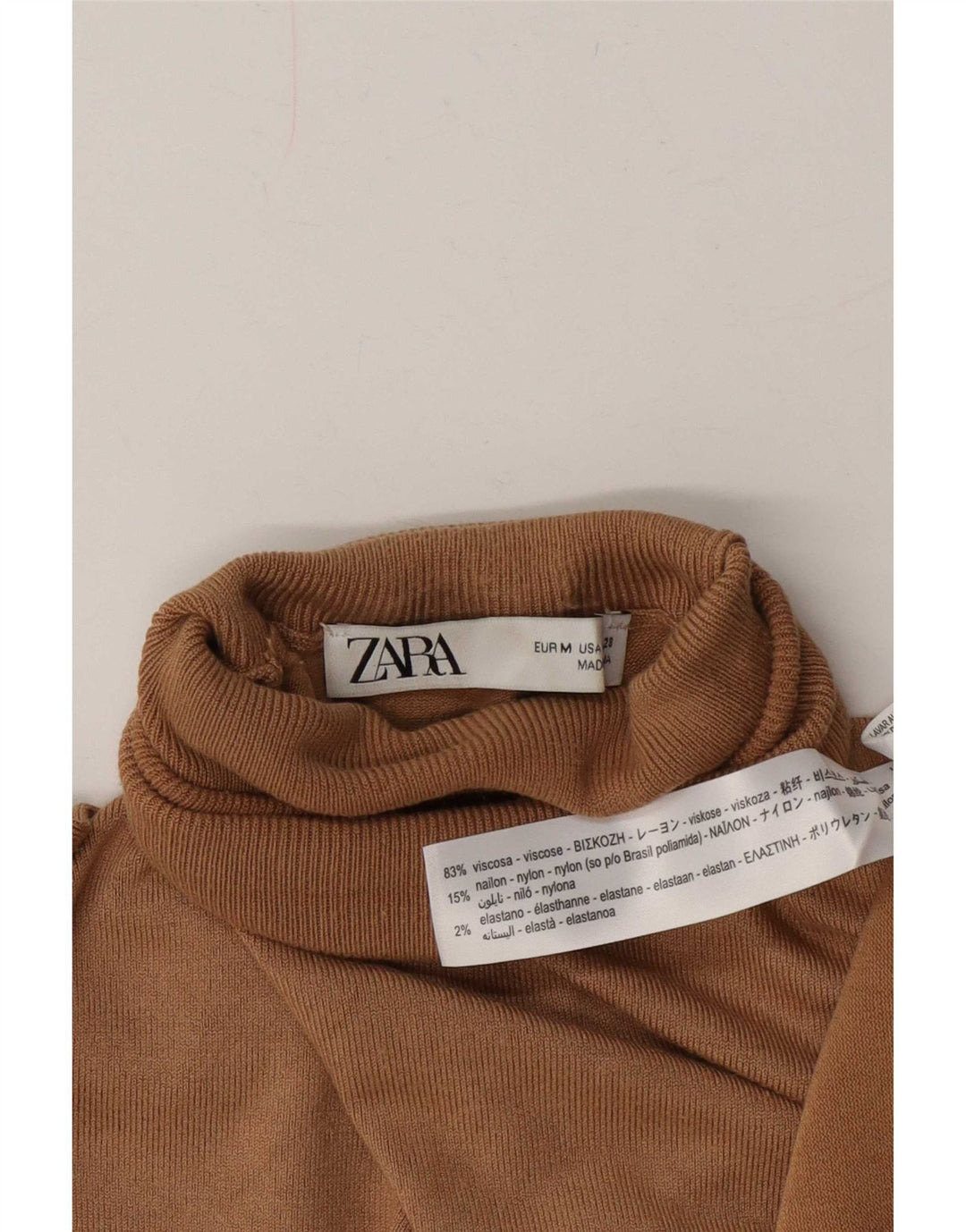 Zara - Jersey con cuello vuelto para mujer, talla 42, viscosa beige mediana