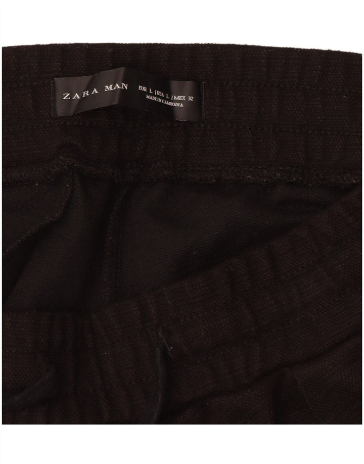 Zara Pantalón Capri Recto Para Hombre Grande W32 L20 Poliéster Negro