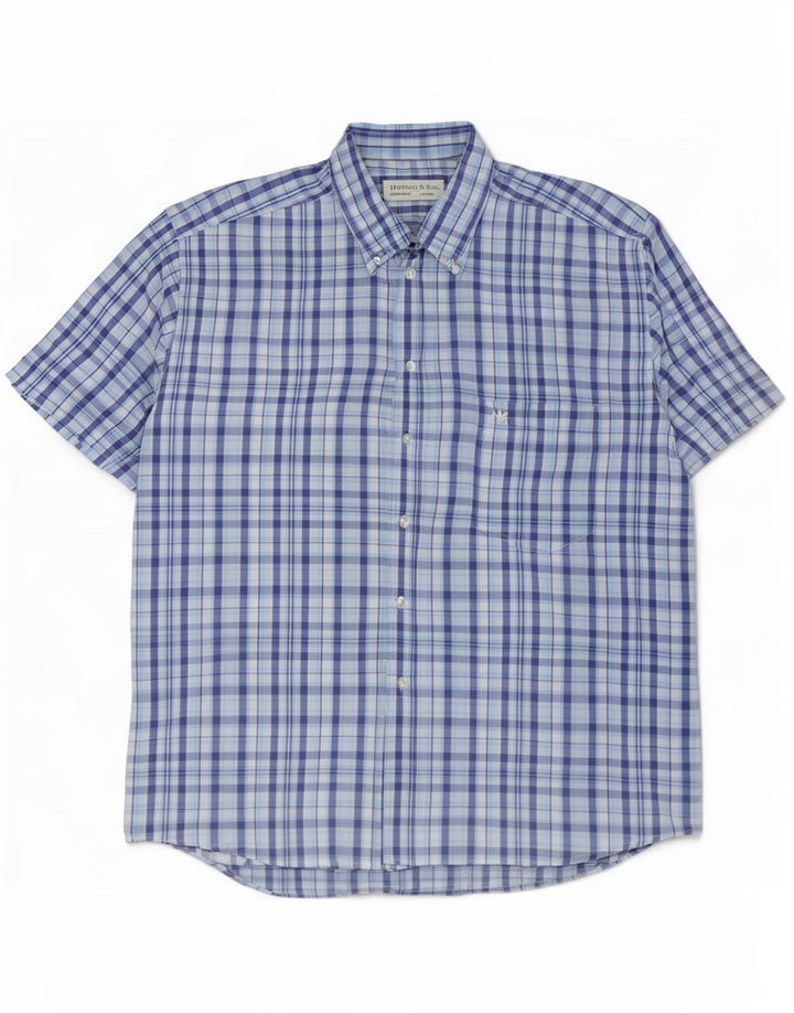 Harrison & Son Camisa de Manga Corta para Hombre XL Algodón a Cuadros Azul