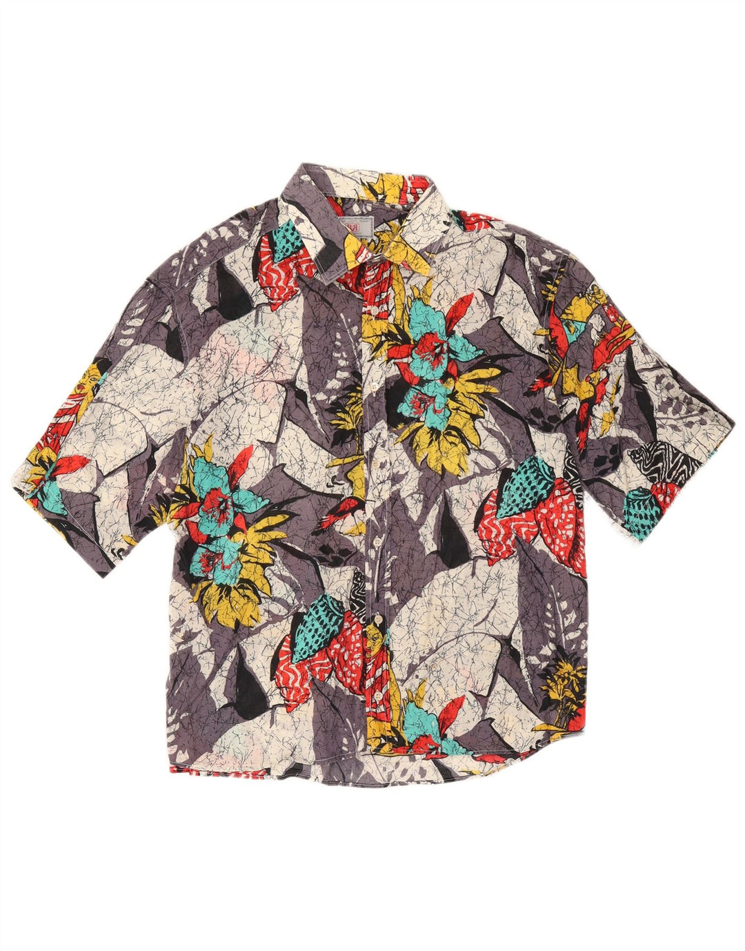 Vintage hombres camisa de manga corta medio multicolor floral
