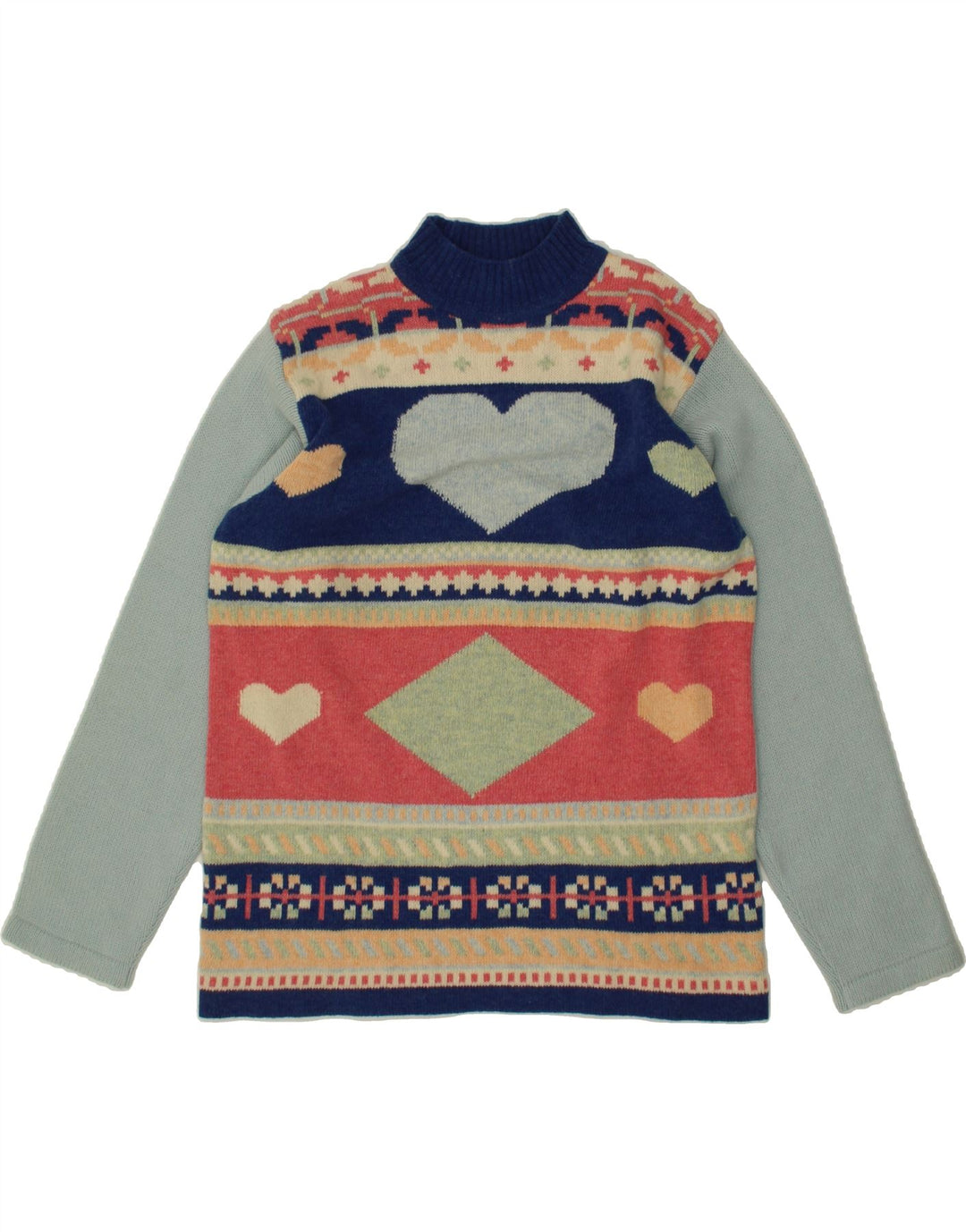 VINTAGE Womens Turtle Neck Jumper Sweater UK 14 Medium Blue Geometric Vintage Vintage and Second-Hand Vintage from Messina Hembry 