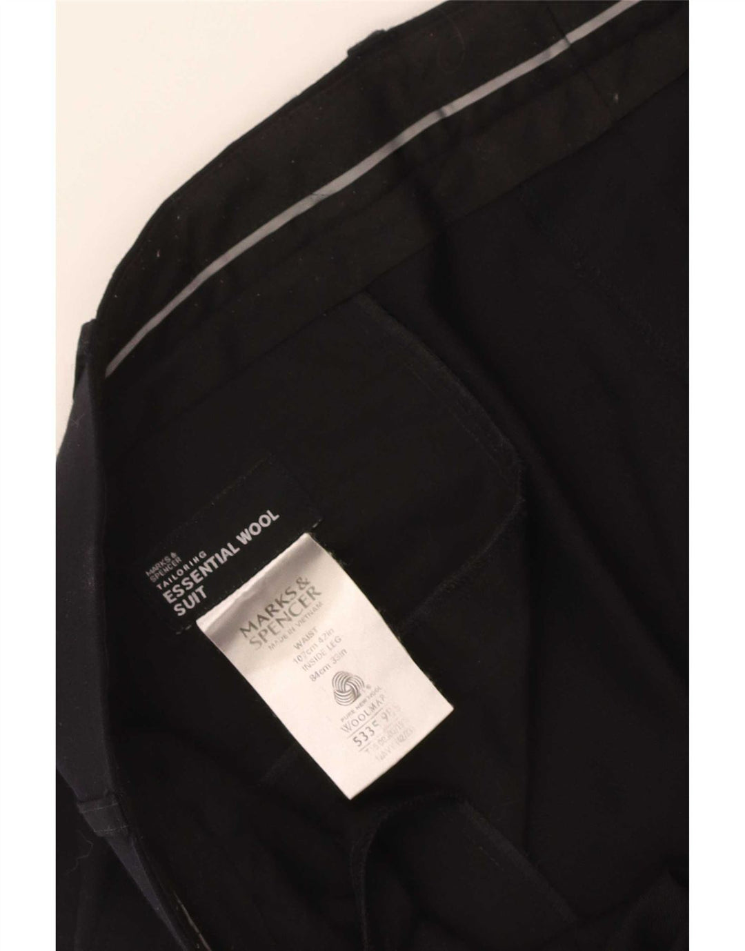 Marks & Spencer Pantalón de traje recto para hombre W42 L33 Lana azul marino