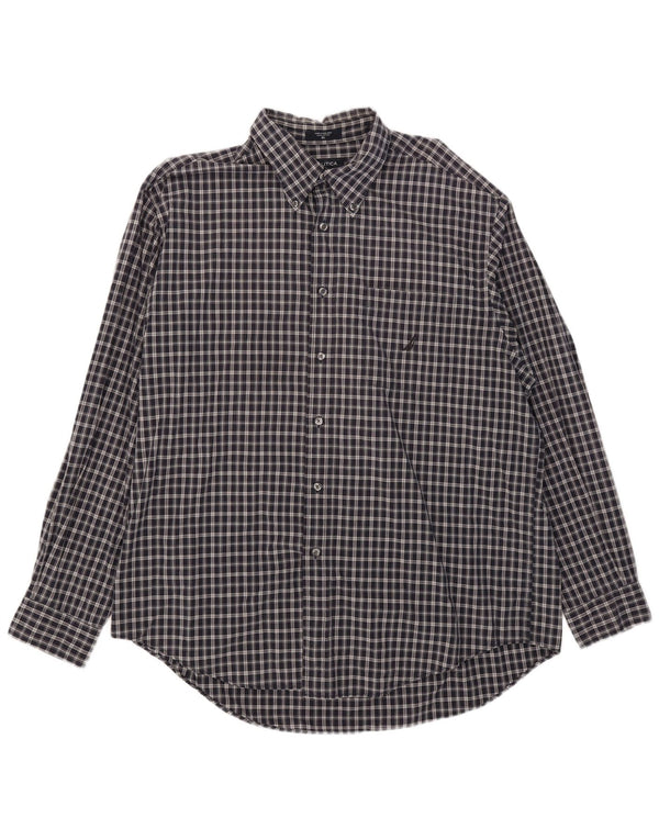 Nautica Camisa Hombre XL Azul Marino Cuadros Algodón