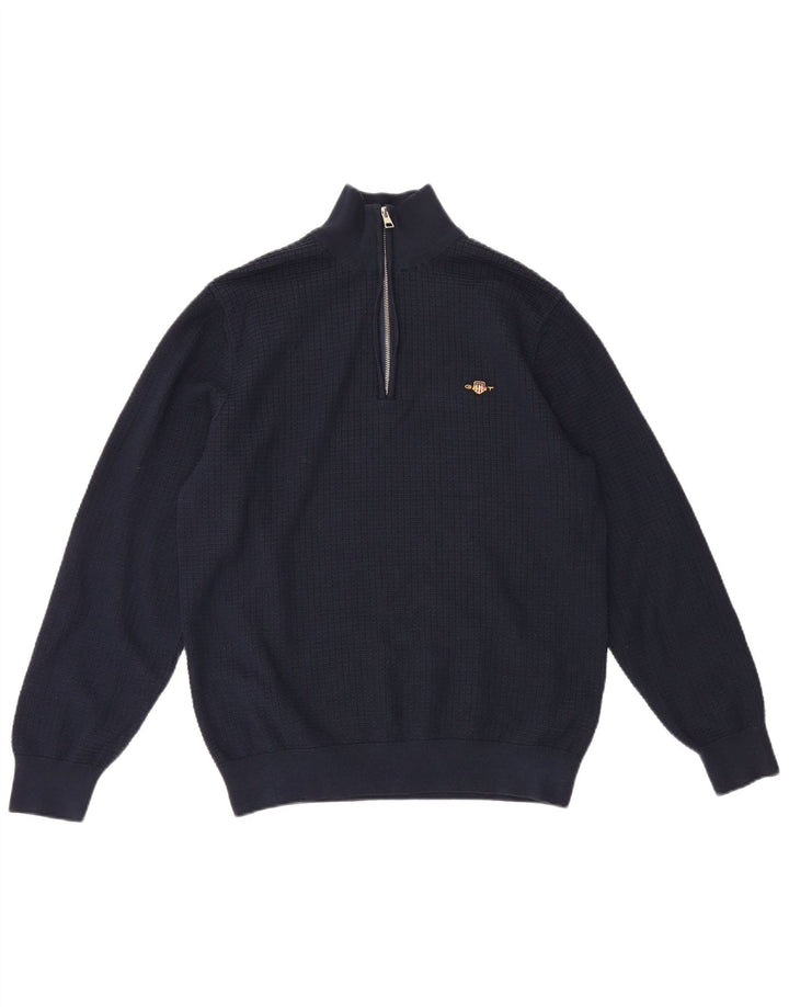 Gant Hombre Zip Neck Jumper Sweater Large Azul Marino Algodón