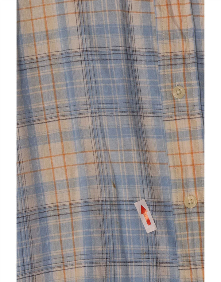 Chaps Camisa de manga corta para hombre de lino a cuadros azul grande