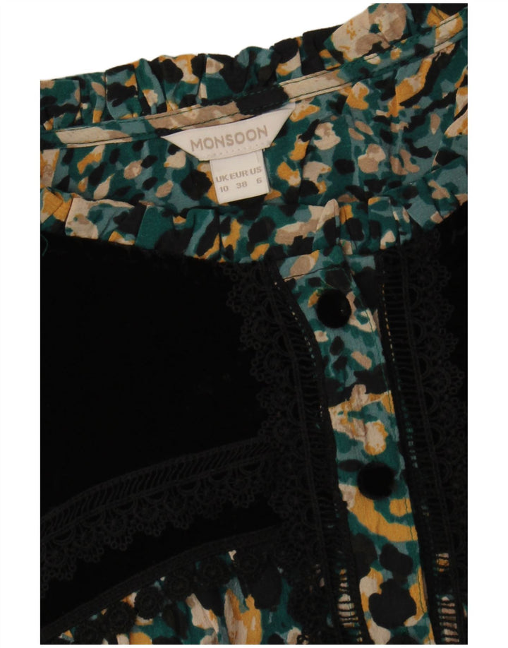 Monsoon Vestido largo de té para mujer, talla 40, pequeño, bohemio con lunares multicolores