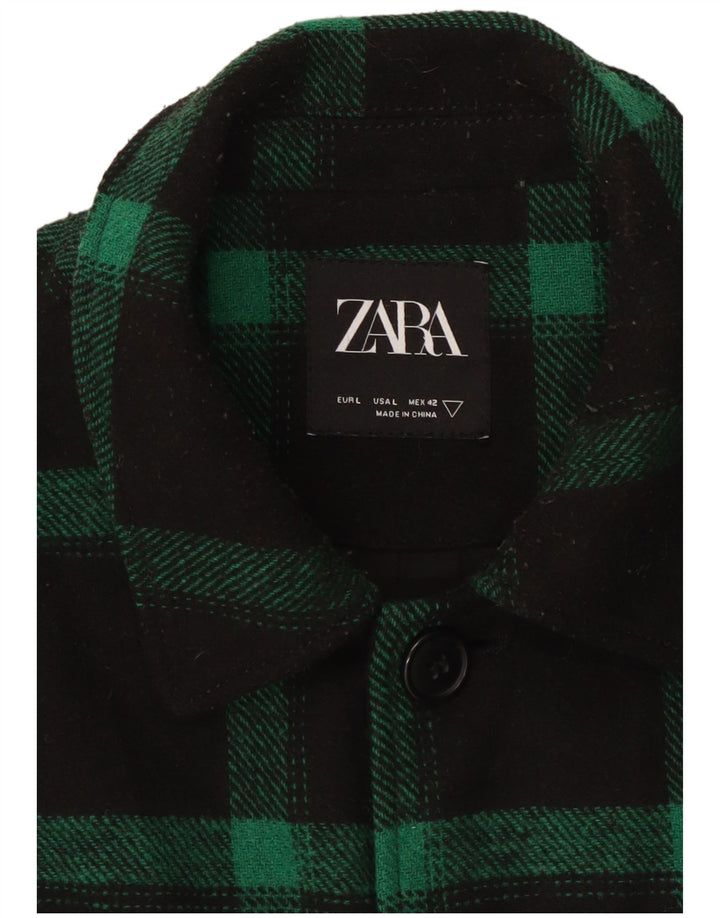 Zara Mens Patch Utility Jacket UK 40 Large Verde Cuadros Poliéster