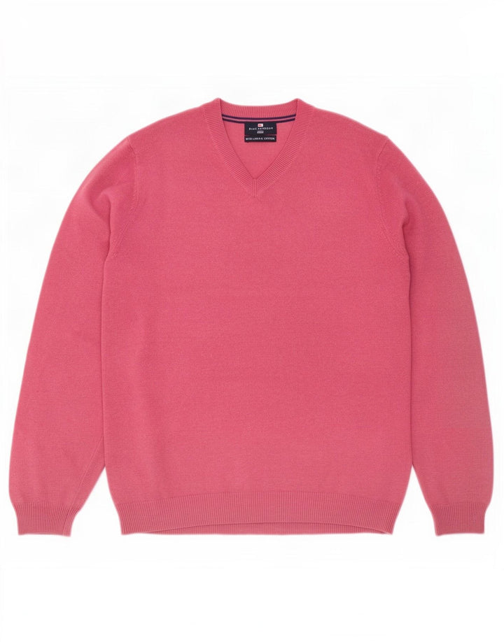 Marks & Spencer - Jersey para hombre con cuello en V, color azul, talla grande, lino rosa