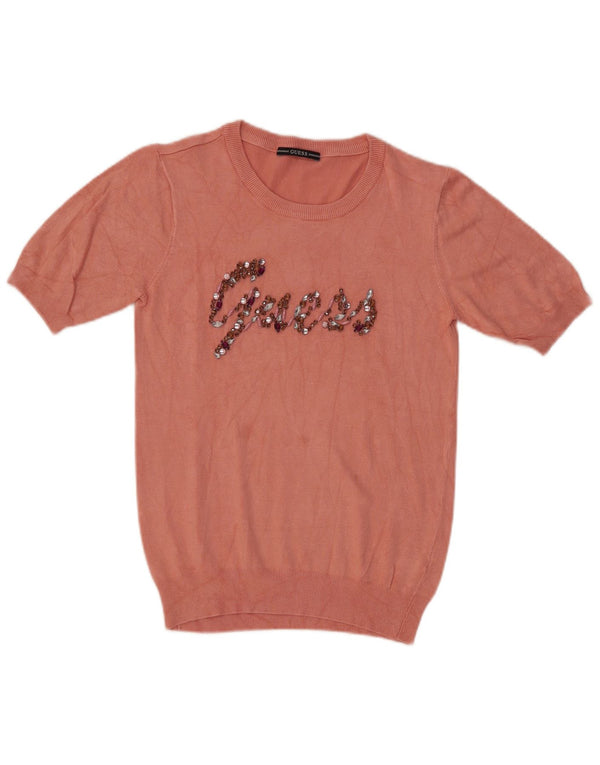 Guess Suéter gráfico con cuello redondo para mujer UK 14 Medium Pink